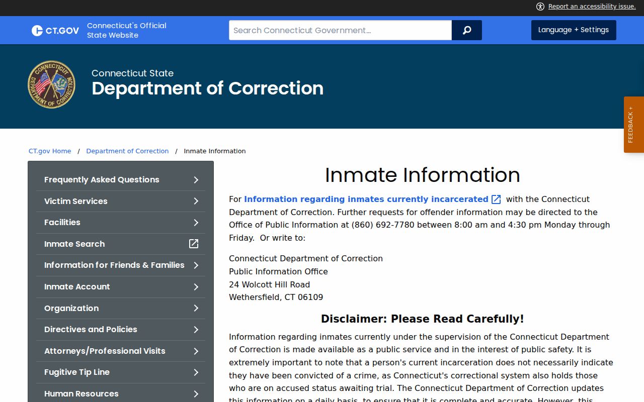 Newington residents directory Connecticut DOC custody search