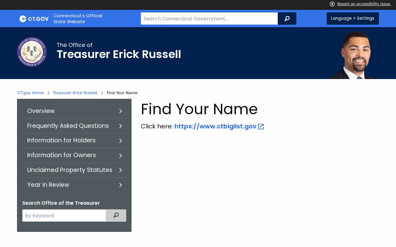 Newington residents directory Connecticut unclaimed property name search