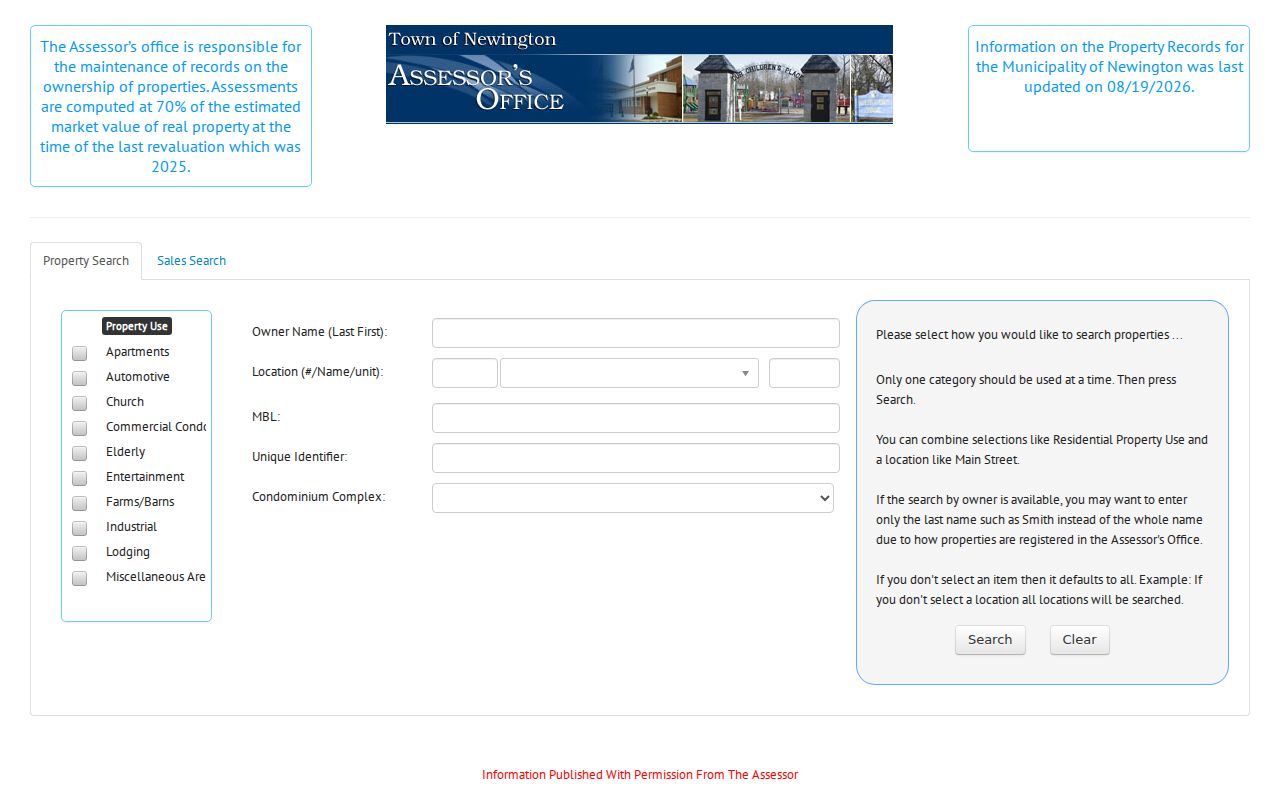 Newington residents directory assessor search fields