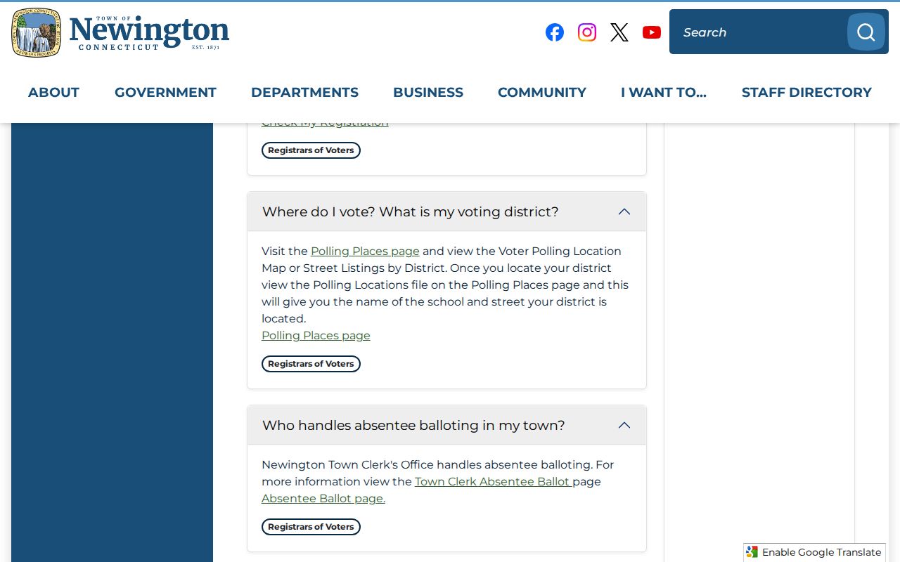 Newington residents directory voter status lookup fields