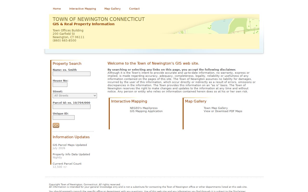 Newington neighbors MapXpress parcel viewer and adjacent parcel tools