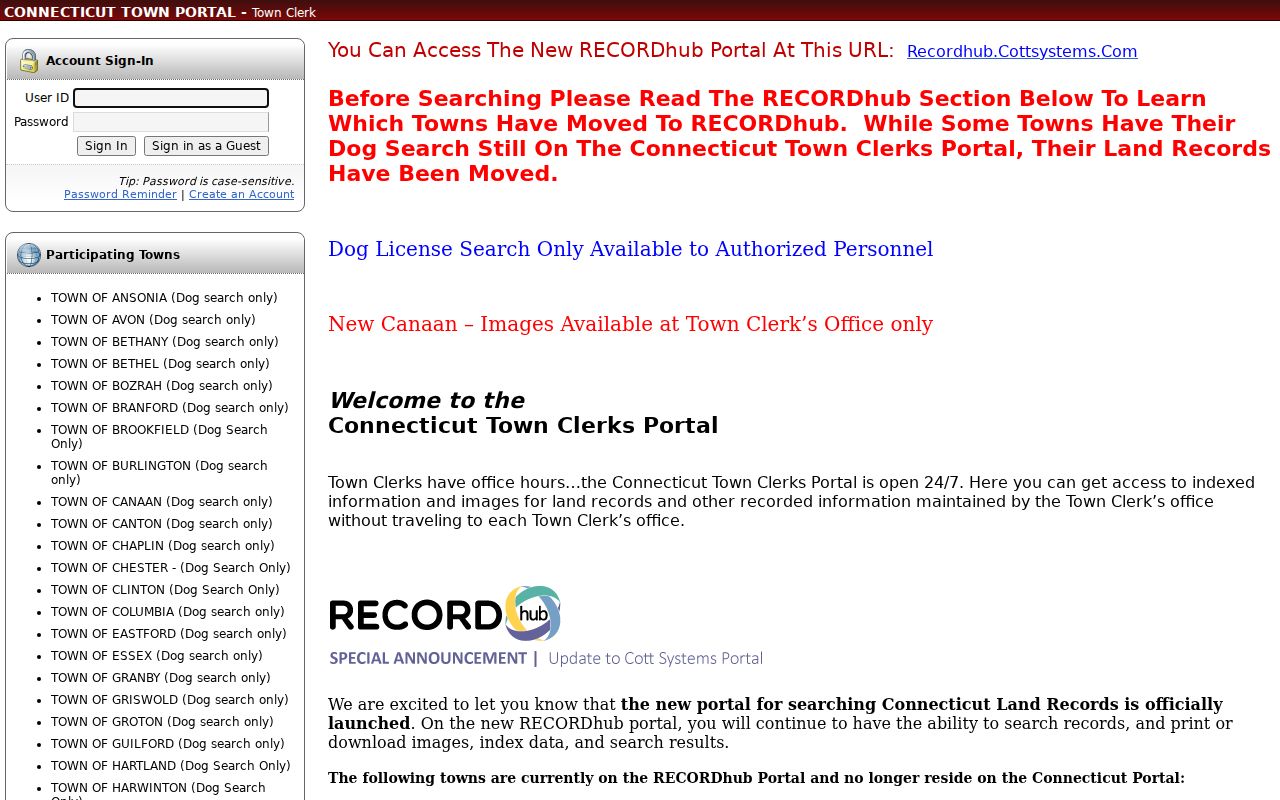 Newington previous residents Town Clerk land index guest login