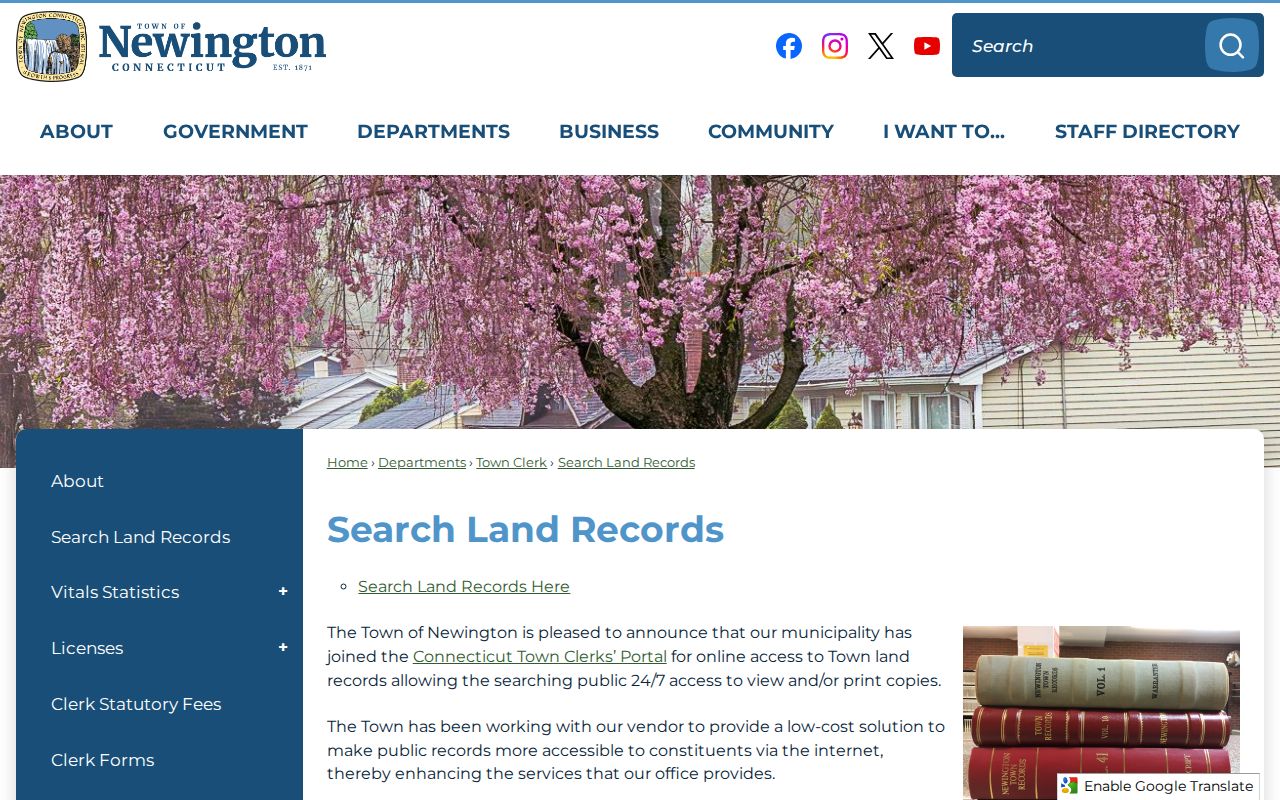 Newington street directory land-record search instructions