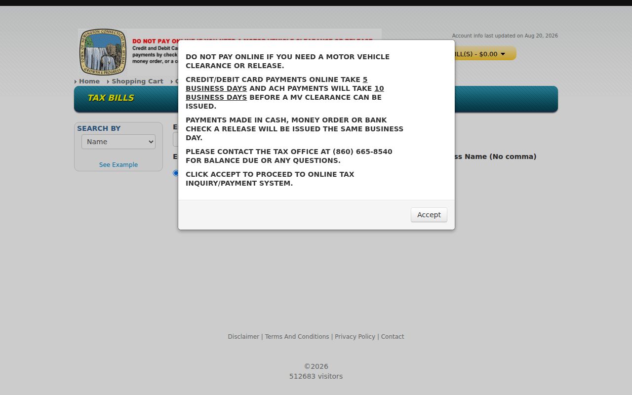 Newington ZIP code directory tax account search fields